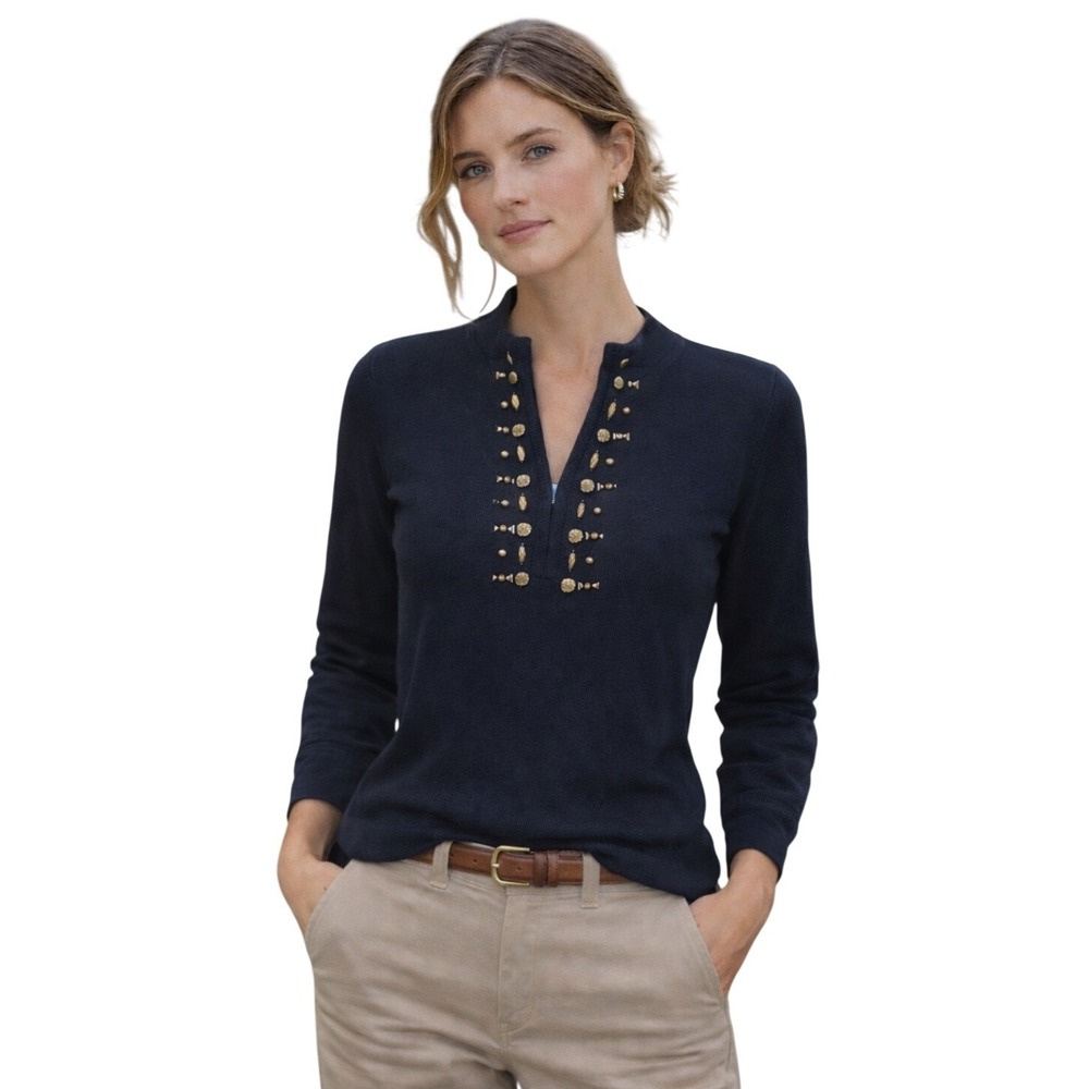 Black Studded Long Sleeve Tunic S Office Military Chic Power Casual Minimalist